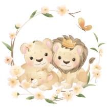 Vinilos y pegatinas paredes familia de leones con flores