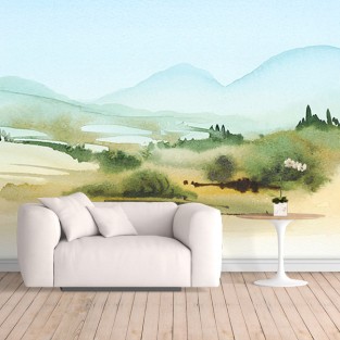 Fotomural o papel pintado acuarela paisaje arboles