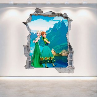 Vinilos disney frozen 3d elsa y anna agujero pared Vinilos disney frozen 3d elsa y anna agujero pared