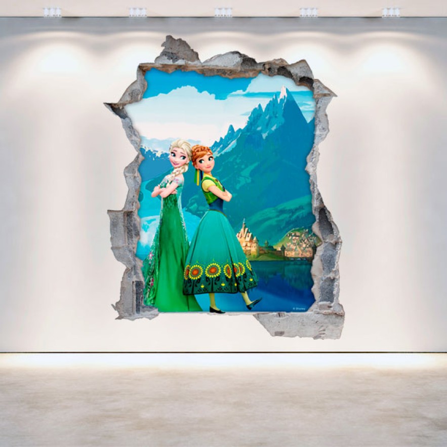 Vinilos disney frozen 3d elsa y anna agujero pared