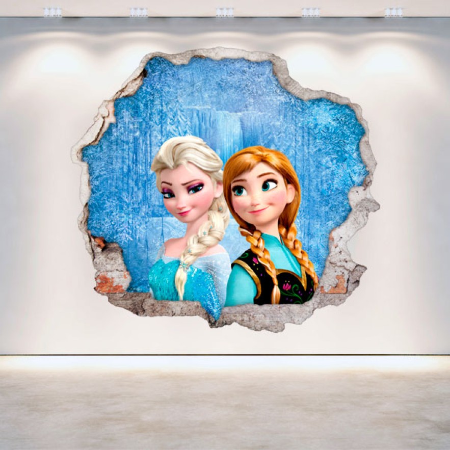 Vinilos disney frozen anna y elsa agujero pared 3d