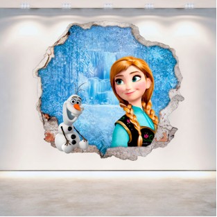 Vinilos disney frozen anna y olaf agujero pared 3d