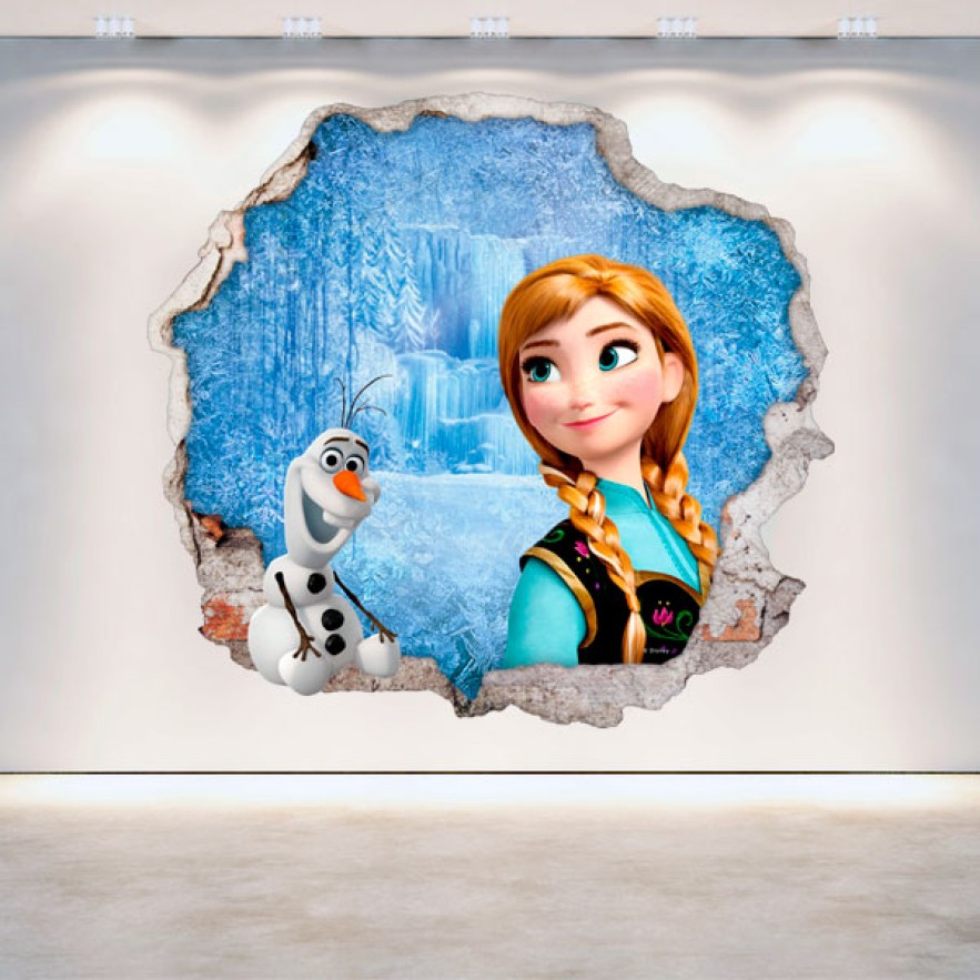 Vinilos disney frozen anna y olaf agujero pared 3d