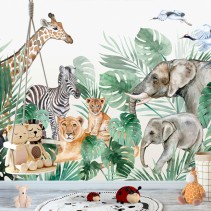 Fotomural dibujo infantil animales aves selva