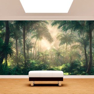 Fotomural o papel pintado ilustración selva tropical palmeras iluminadas