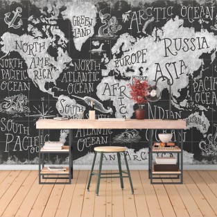Fotomural o papel pintado continentes y océanos con nombres