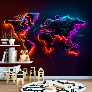 Fotomural o papel pintado mapamundi moderno efecto luces led