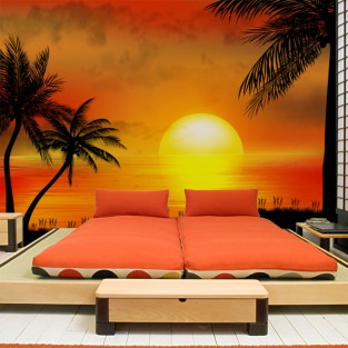 Fotomurales ilustración atardecer en la playa