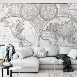 Fotomurales decorativos mapamundi blanco y negro