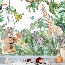 Fotomurales niños animales en la selva