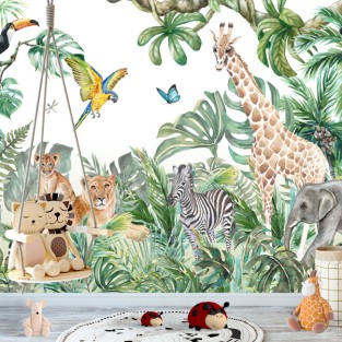 Fotomurales niños animales en la selva