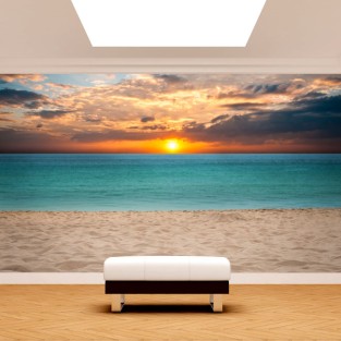 Papel pintado o fotomural puesta de sol en la playa