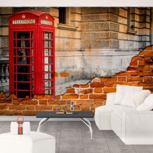 Murales efecto pared rota inglaterra cabina telefónica londres