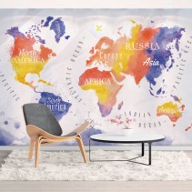 Fotomural o papel pintado mapamundi acuarela