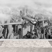 Papel pintado o fotomural avión clásico sobrevuela nueva york