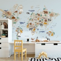 Papel pintado o fotomural  mapa infantil con animales