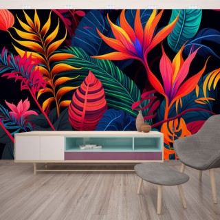 Papel pintado o fotomural plantas color neón moderno
