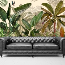 Papel pintado vinilo plantas trópico colibrí