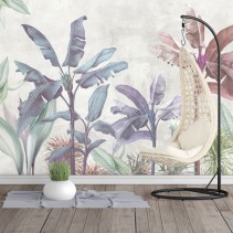 Papel pintado vinilo plantas y flores estilo acuarela