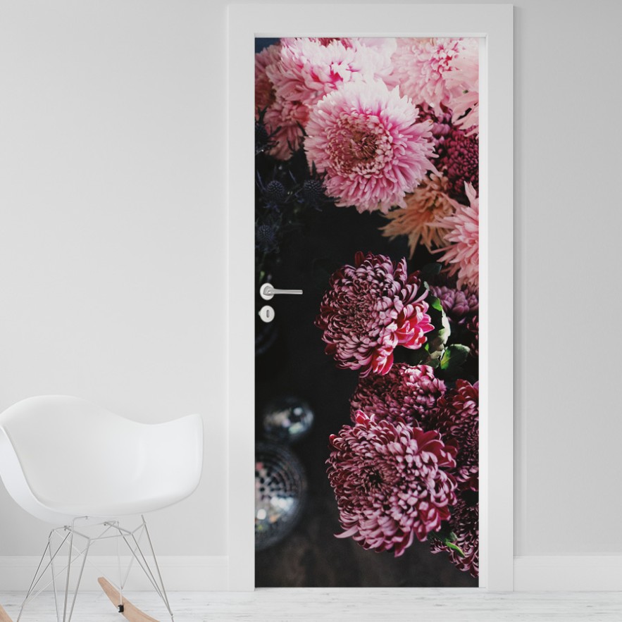 Vinilo para puerta dalias rosas