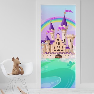 Vinilo puerta infantil castillo lila Vinilo puerta infantil castillo lila