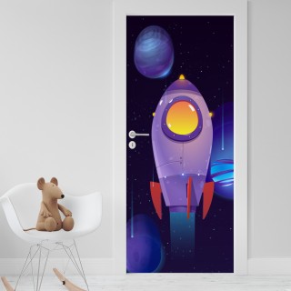 Vinilo puerta infantil nave espacial