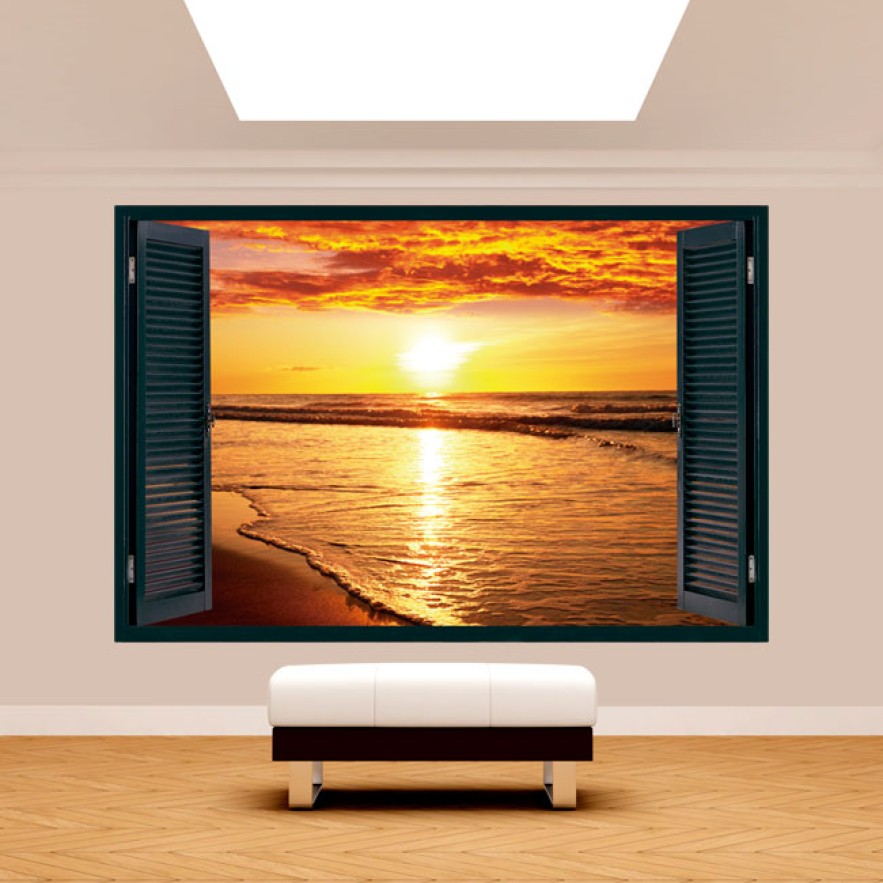 Ventana 3d vinilos atardecer en la playa