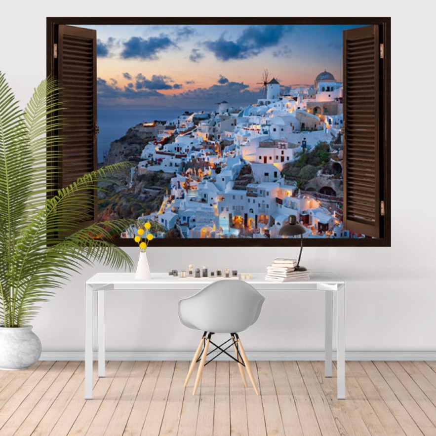 Ventana 3d vinilo santorini grecia