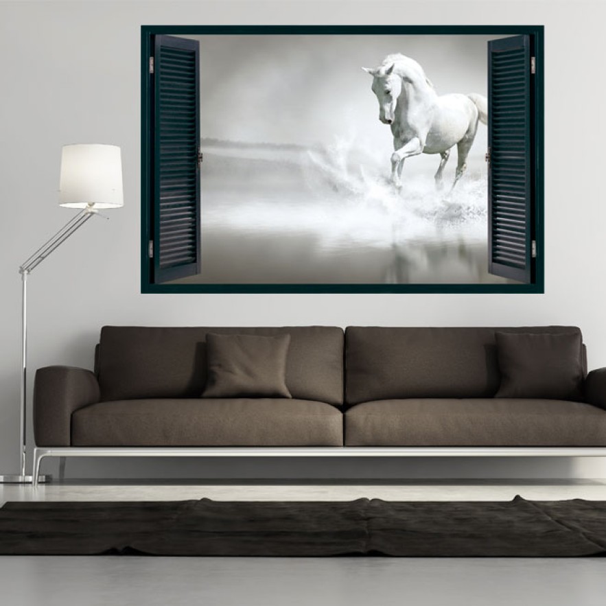 Ventanas 3d vinilos caballo blanco orilla