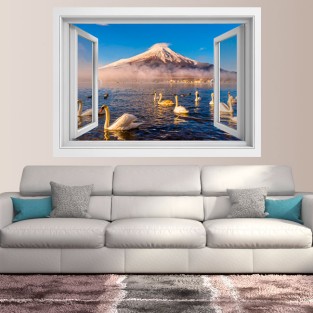 Ventanas 3d vinilos cisnes lago kawaguchi monte fuji