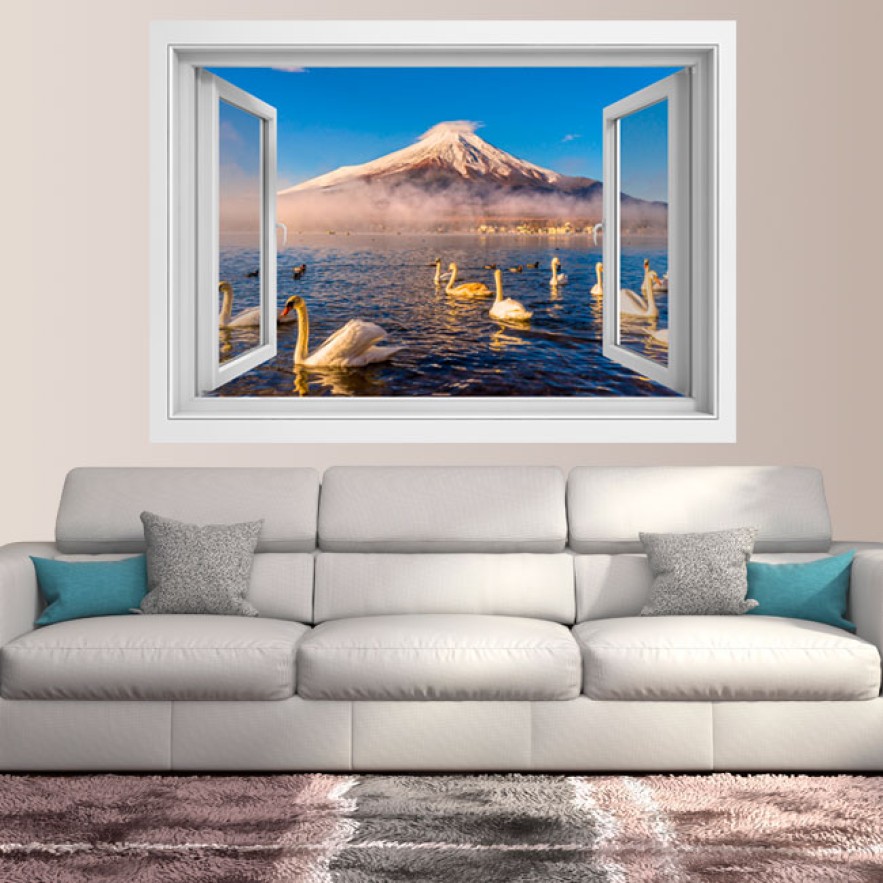 Ventanas 3d vinilos cisnes lago kawaguchi monte fuji