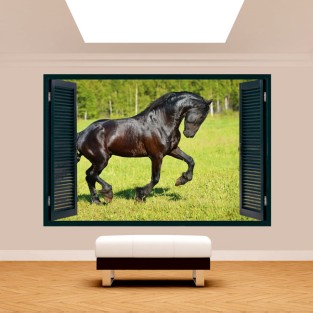 Ventanas 3d vinilos pared caballo en el campo