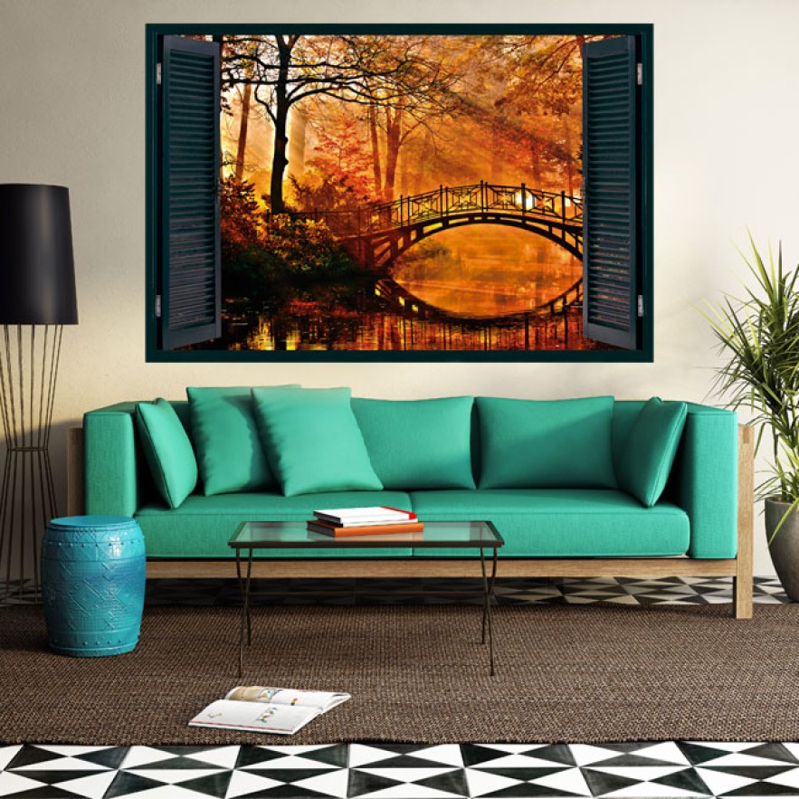 Ventanas 3d vinilos puente sobre el lago