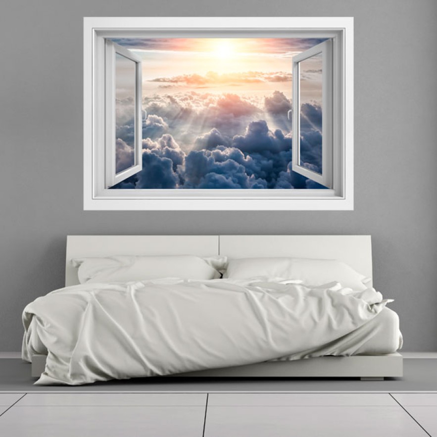 Ventanas 3d vinilo rayos de sol en las nubes