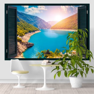 Ventanas 3d vinilo de lago y montañas
