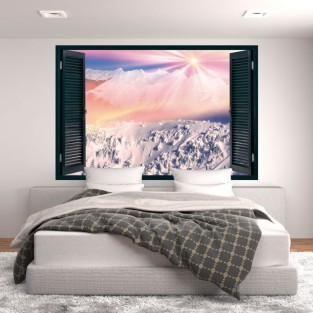 Ventanas de vinilo sol y montañas nevadas