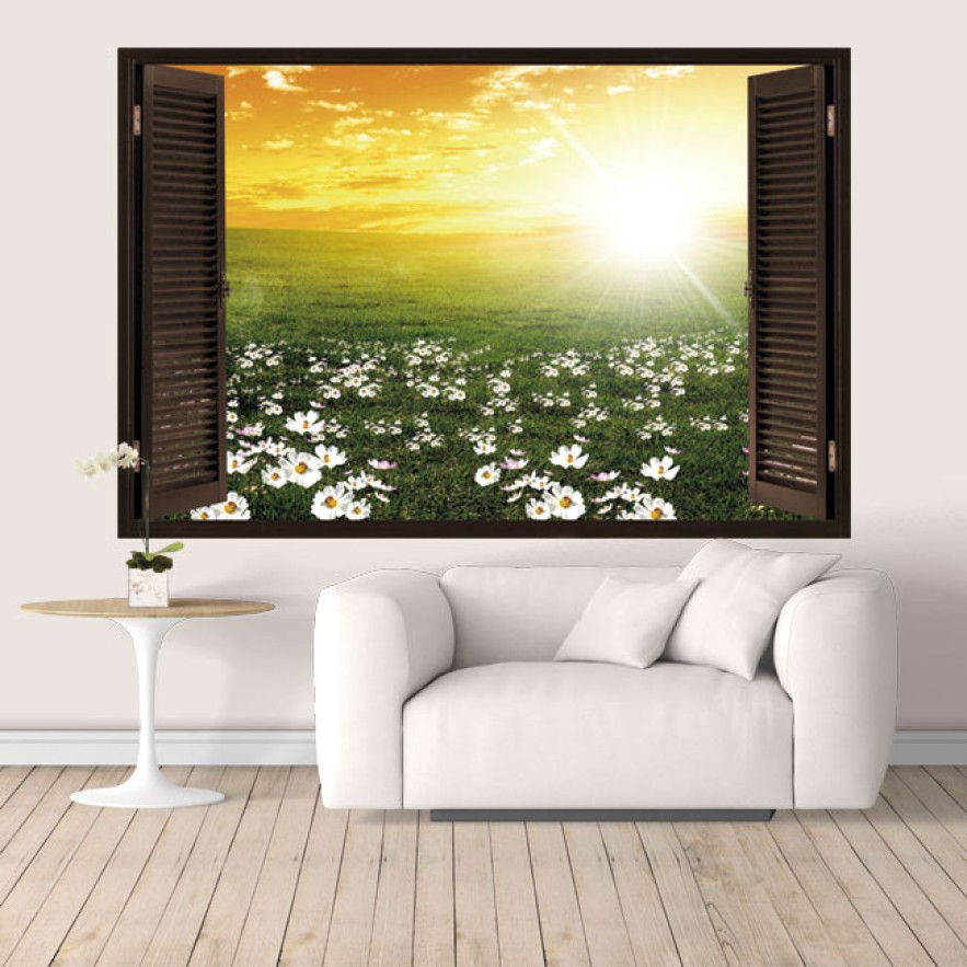 Ventanas 3d vinilos atardecer en el campo