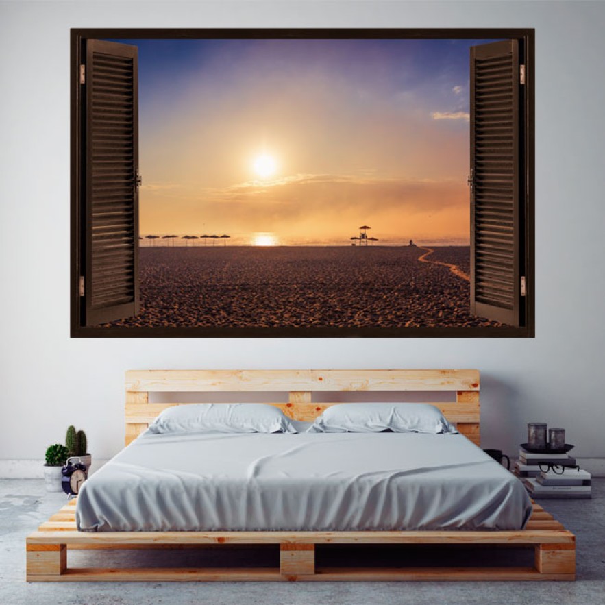 Ventanas 3d de vinilo atardecer en la playa