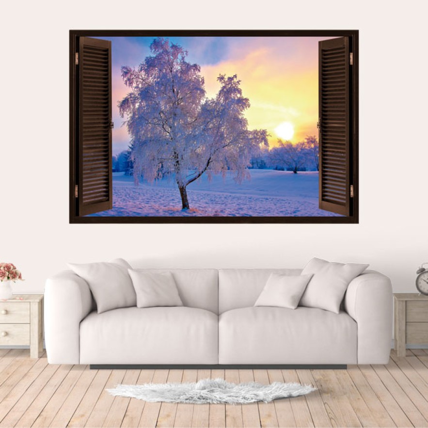 Ventanas 3d vinilo árbol nevado