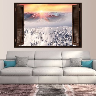 Ventanas 3d montañas nevadas al atardecer