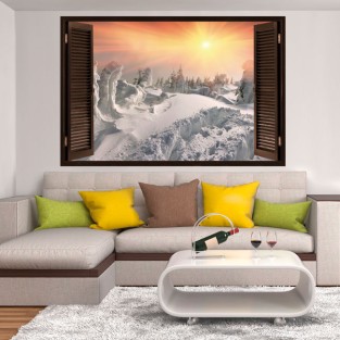 Ventanas 3d vinilos atardecer en montañas nevadas