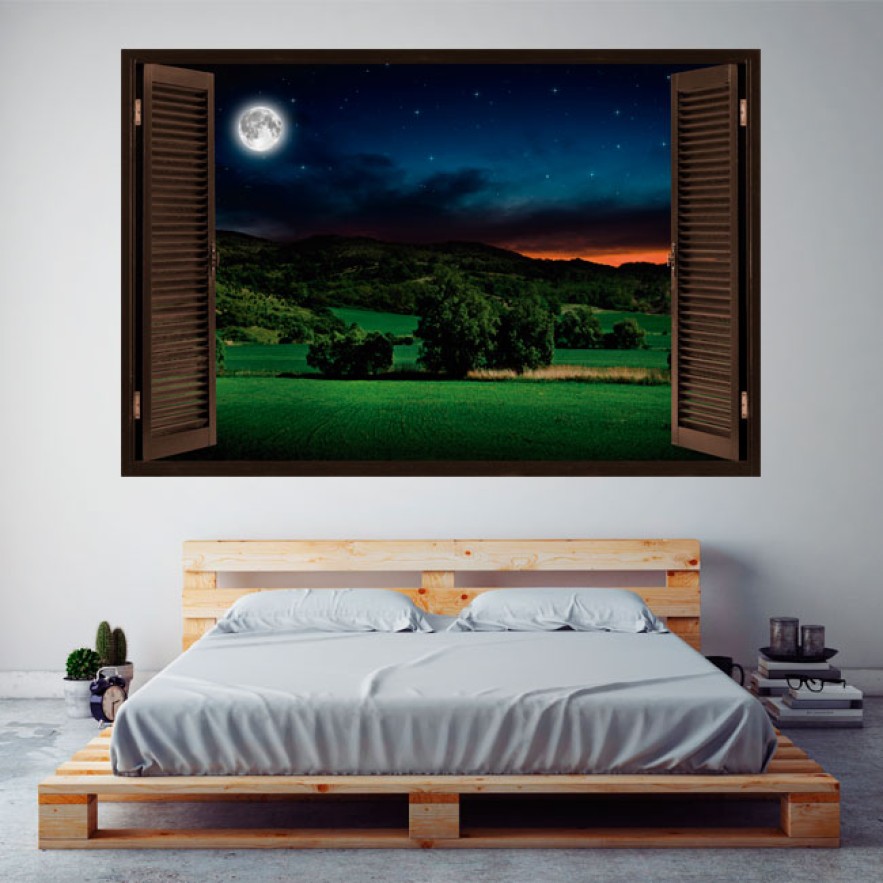 Ventanas 3d luna llena en el campo