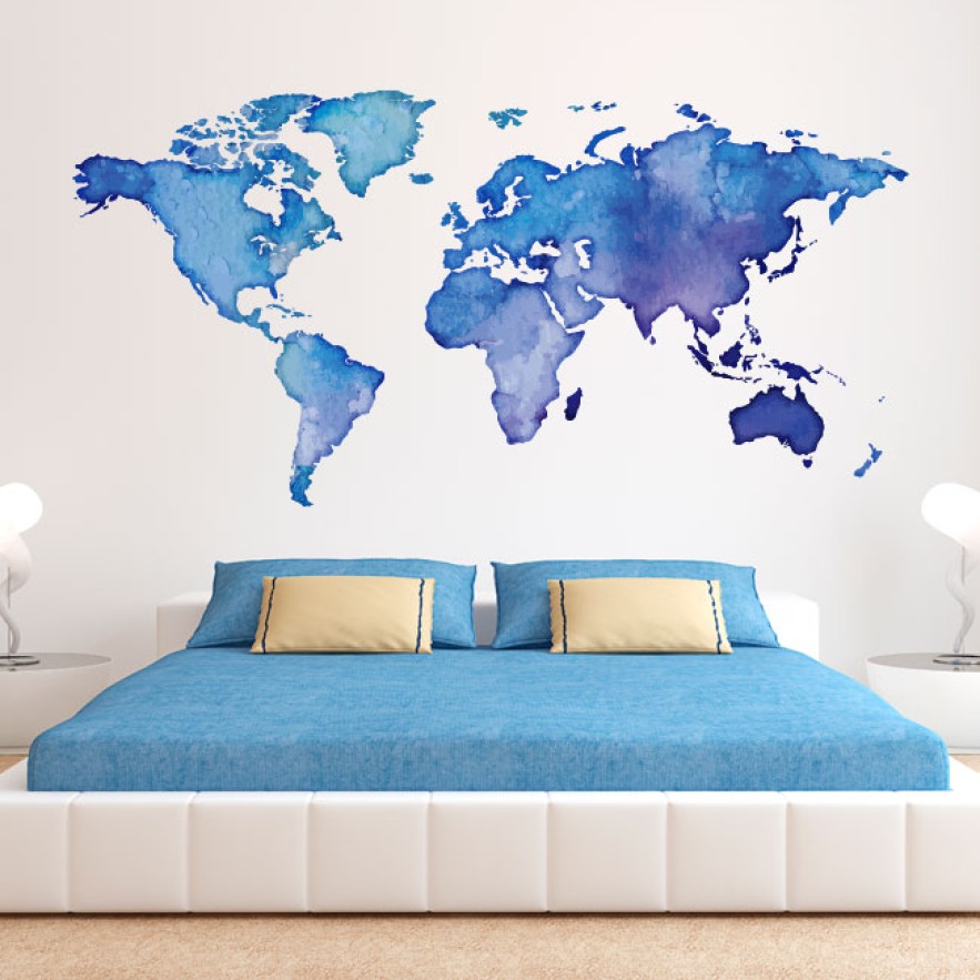 Vinilo decorativo mapamundi acuarela azules
