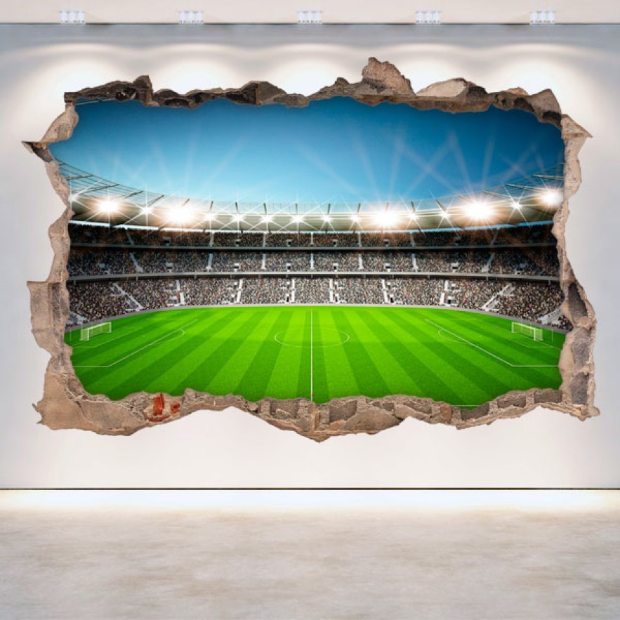 Vinilo fútbol estadio pared rota 3d