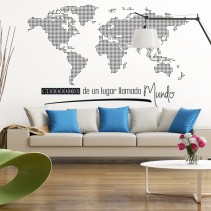 Vinilo decorativo mapamundi frase ciudadanos del mundo