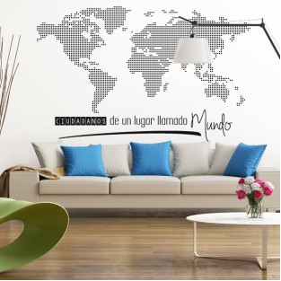 Vinilo decorativo mapamundi frase ciudadanos del mundo