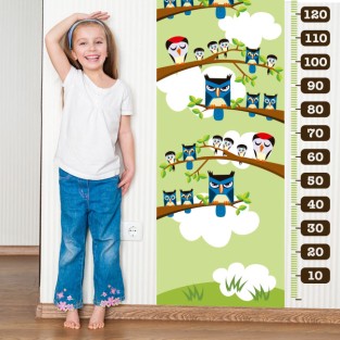 Vinilo decorativo medidor infantil búhos y pájaros (medida: 73 x 160 cm)