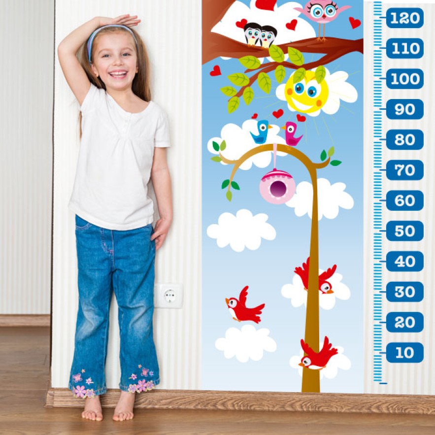 Vinilo decorativo infantil  medidor pájaros naturaleza (medida: 73 x 160 cm)