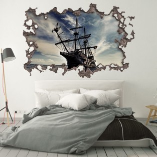 Vinilos 3d agujero pared barco piratas del caribe Vinilos 3d agujero pared barco piratas del caribe
