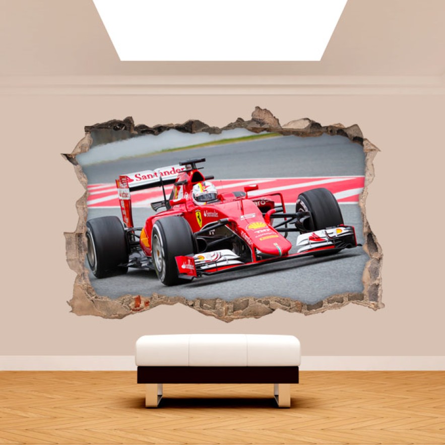 Vinilos 3d agujero pared fórmula 1